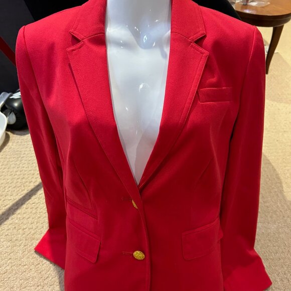 EUC JCrew size 6 red blazer - military inspired, patterned lining - Picture 3 of 8